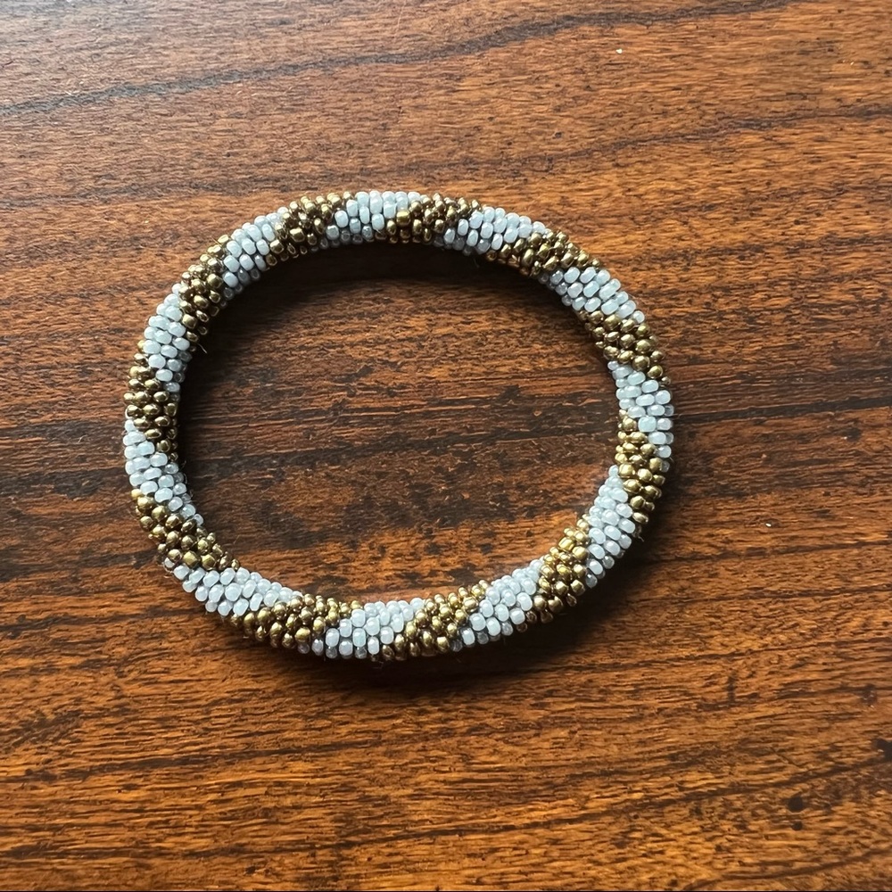 Sashka/co blue and copper glass beaded bracelet